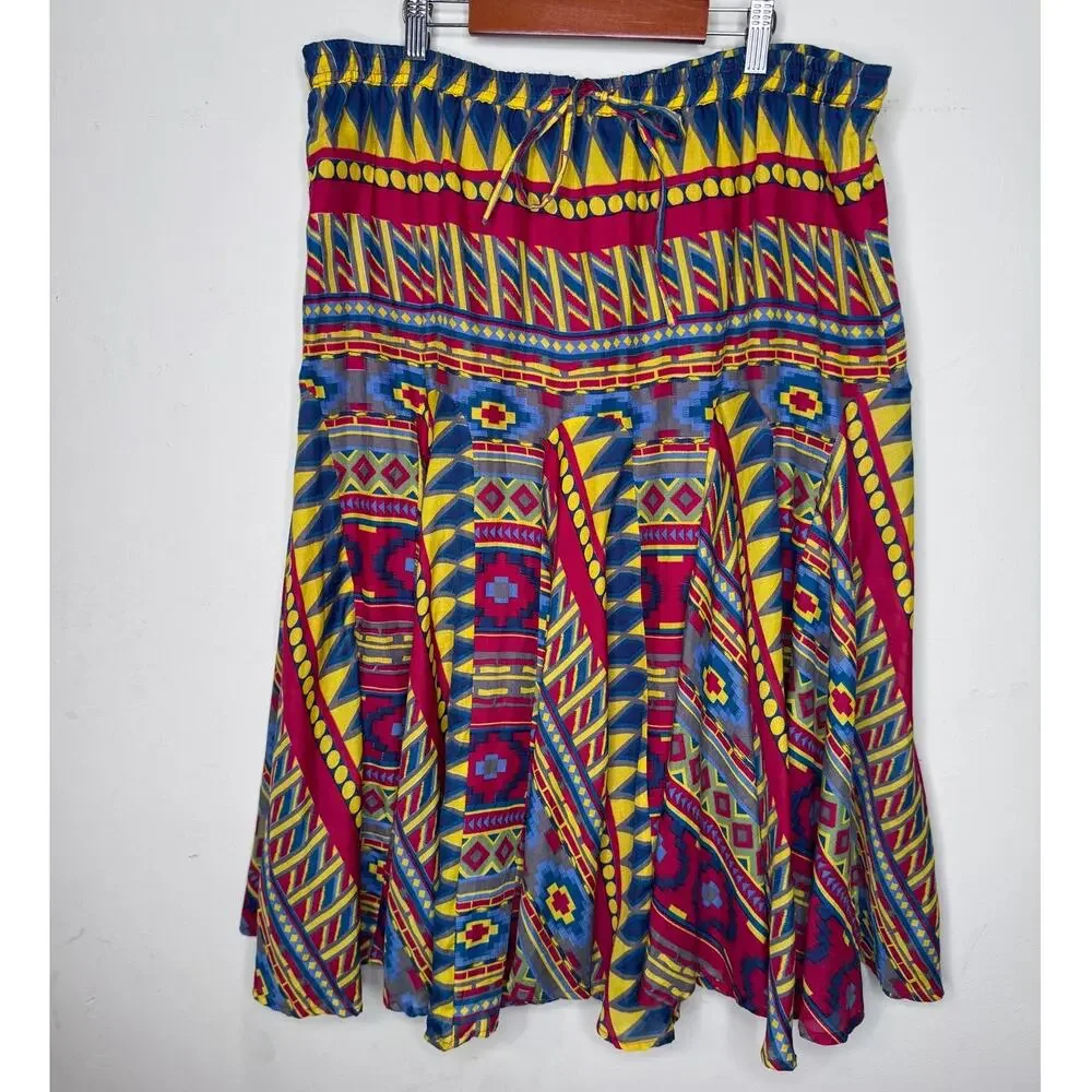 VTG Mix Nouveau Midi Skirt Aztec Print Boho Style Size: XL